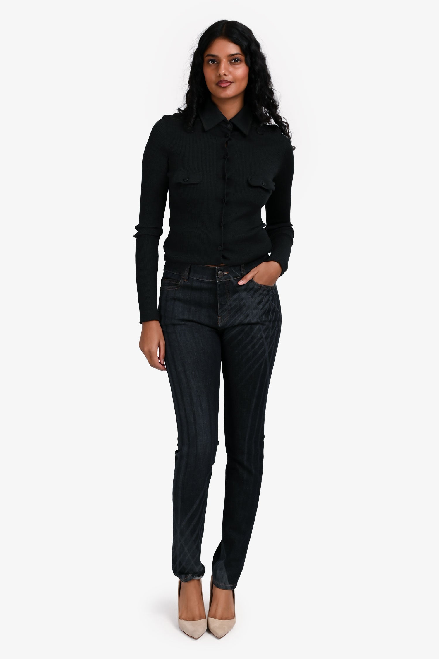 Pre-Loved Chanel™ Dark Blue Denim Skinny Jeans Size 36