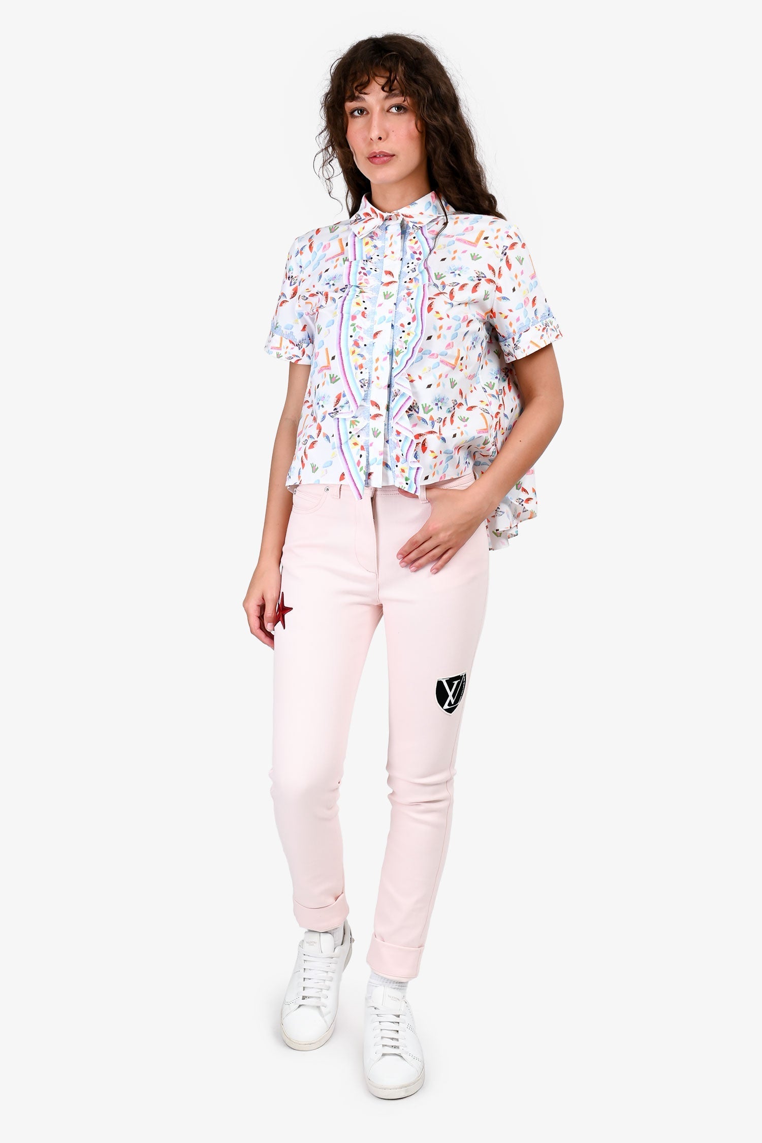 Louis Vuitton 2019 Pink Denim Logo Patchwork Jeans Size 36