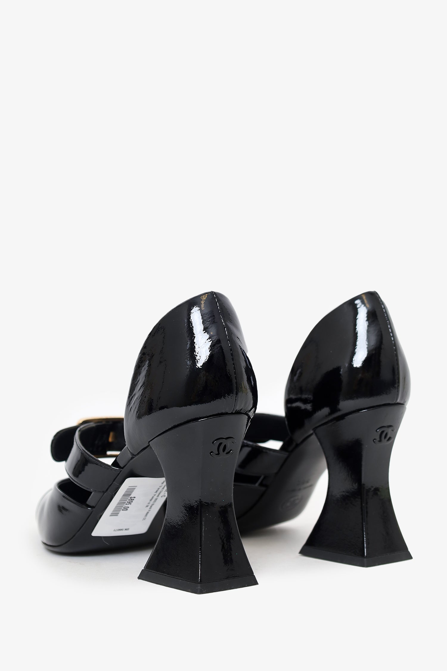 Pre-Loved Chanel™ 2022 Black Patent CC Logo 'D'orsay' Pumps Size 38