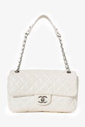 Pre-Loved Chanel™ 2014 White Perforated Leather Jumbo Double Flap Shoulder Bag
