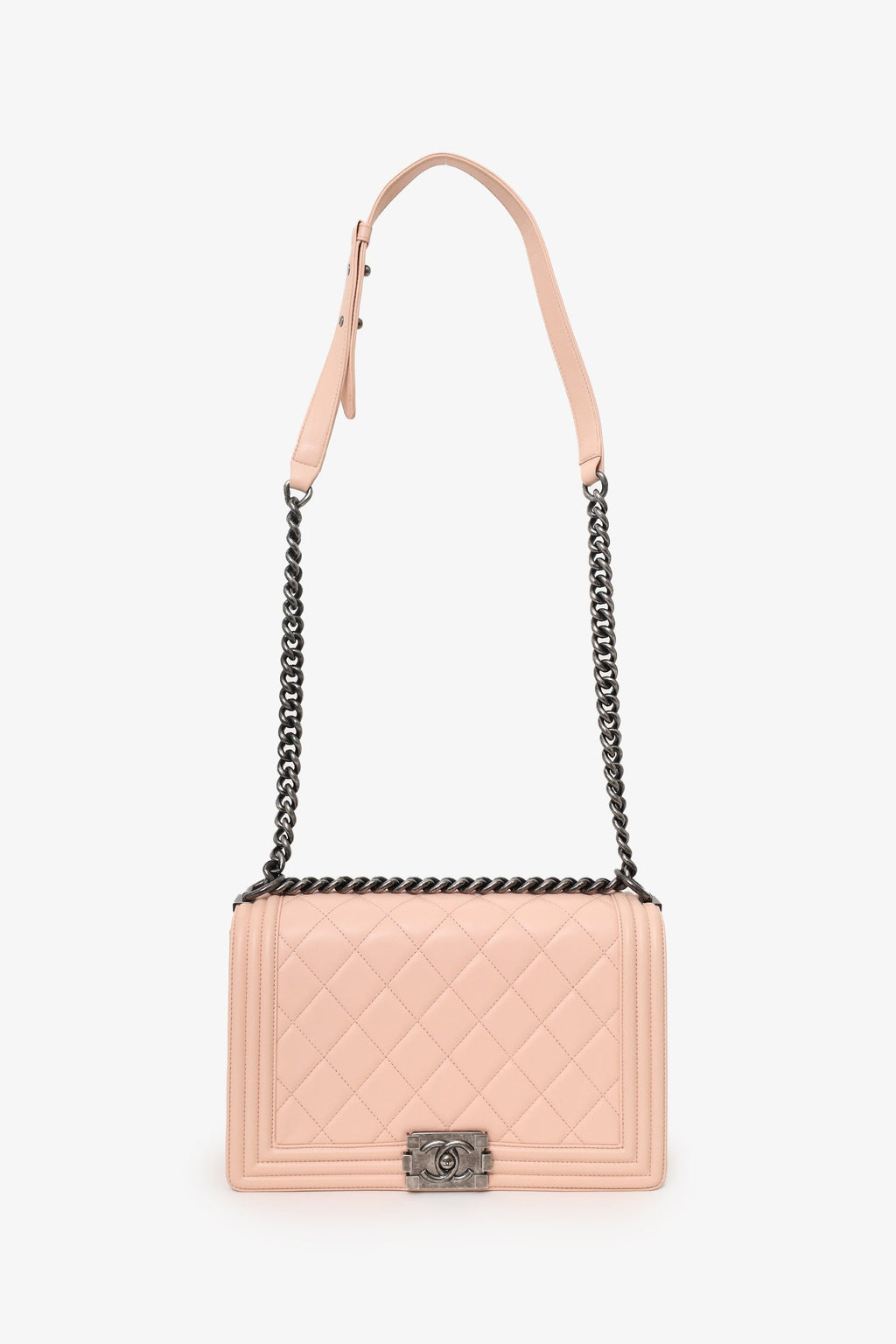 Pre-Loved Chanel™ 2014 Baby Pink Lambskin Leather Large Boy Bag