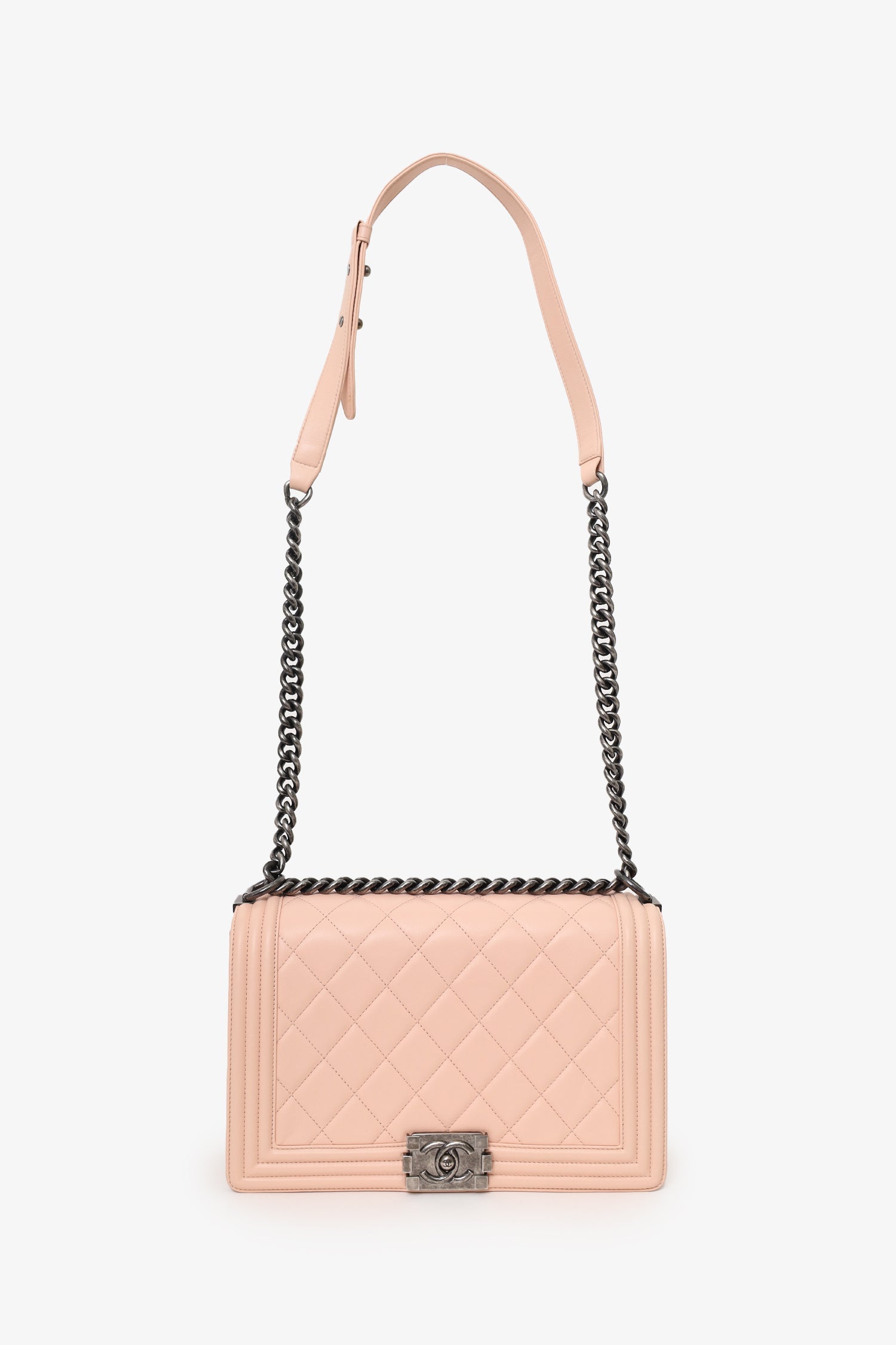 Pre-Loved Chanel™ 2014 Baby Pink Lambskin Leather Large Boy Bag