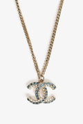 Pre-Loved Chanel™ 2019 Silver Toned Blue Crystal CC Long Necklace