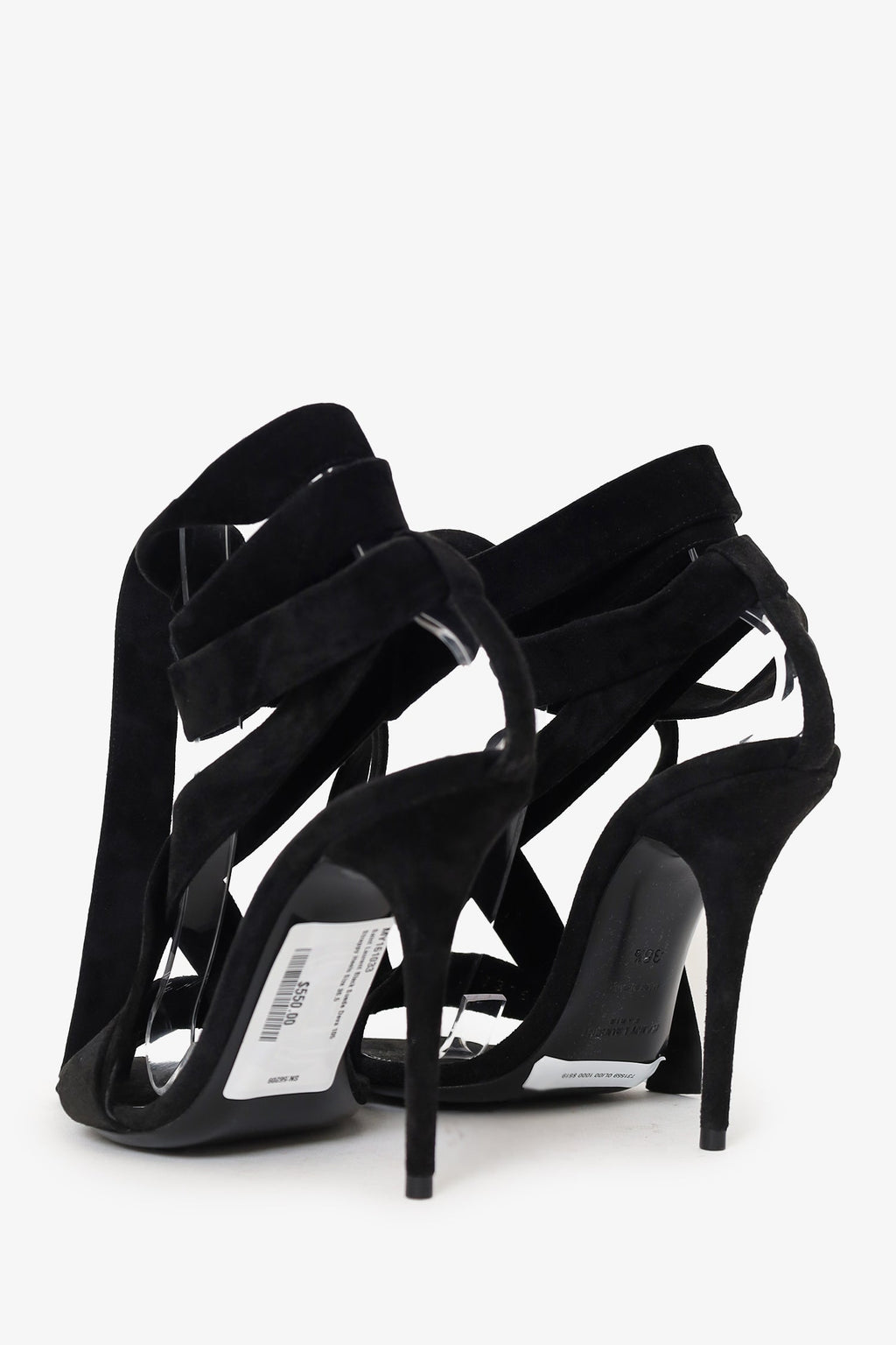 Saint Laurent Black Suede Deva 105 Strappy Heels Size 36.5