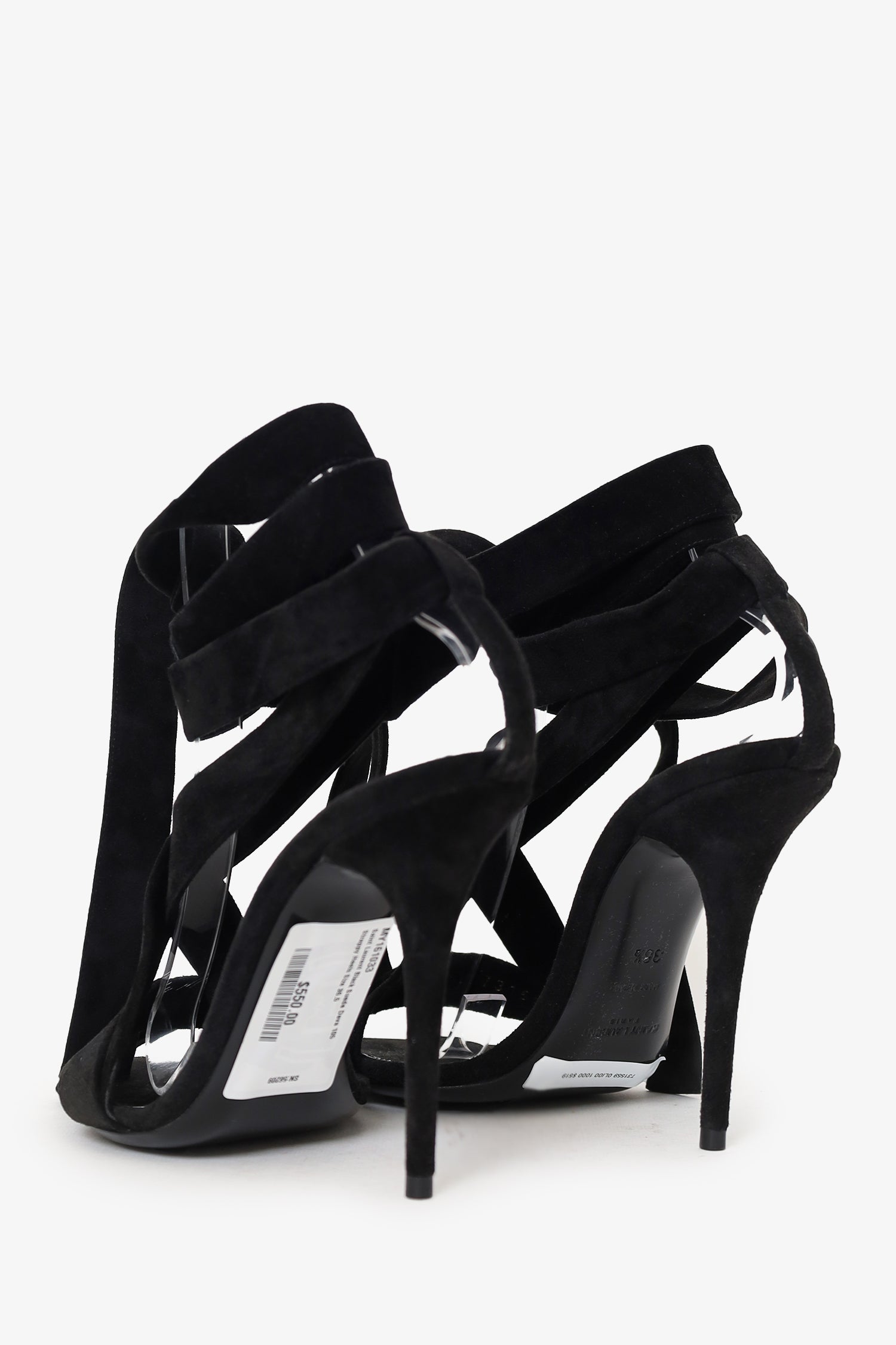 Saint Laurent Black Suede Deva 105 Strappy Heels Size 36.5