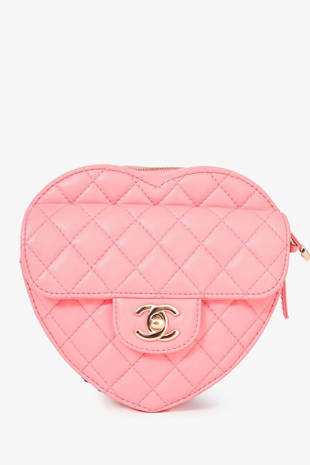 Pre-Loved Chanel™ 2022 Pink Leather Quilted Heart CC Shoulder Bag