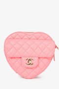 Pre-Loved Chanel™ 2022 Pink Leather Quilted Heart CC Shoulder Bag
