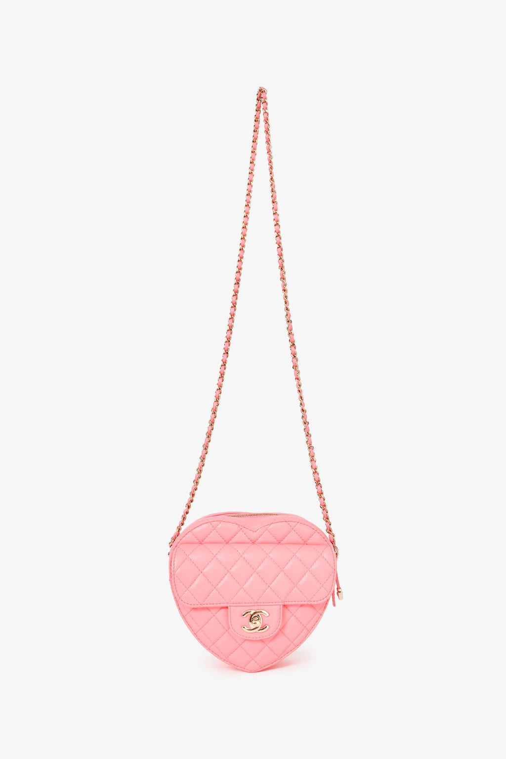 Pre-Loved Chanel™ 2022 Pink Leather Quilted Heart CC Shoulder Bag