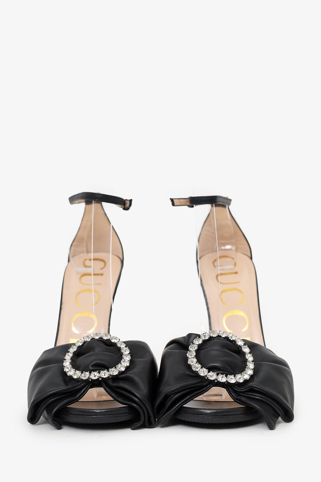 Gucci Black Leather Crystal Embellished Ankle Strap Sandals Size 36.5