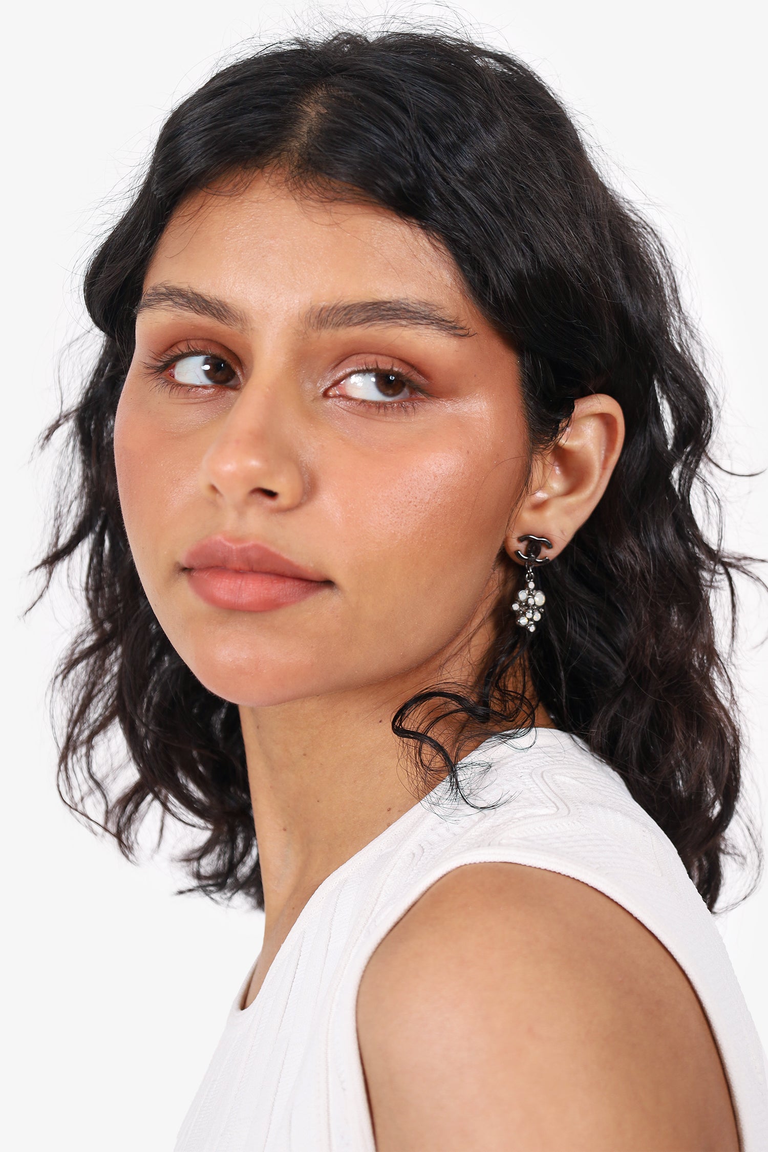 Pre-Loved Chanel™ Gunmetal Silver Crystal Clustered Drop Earrings