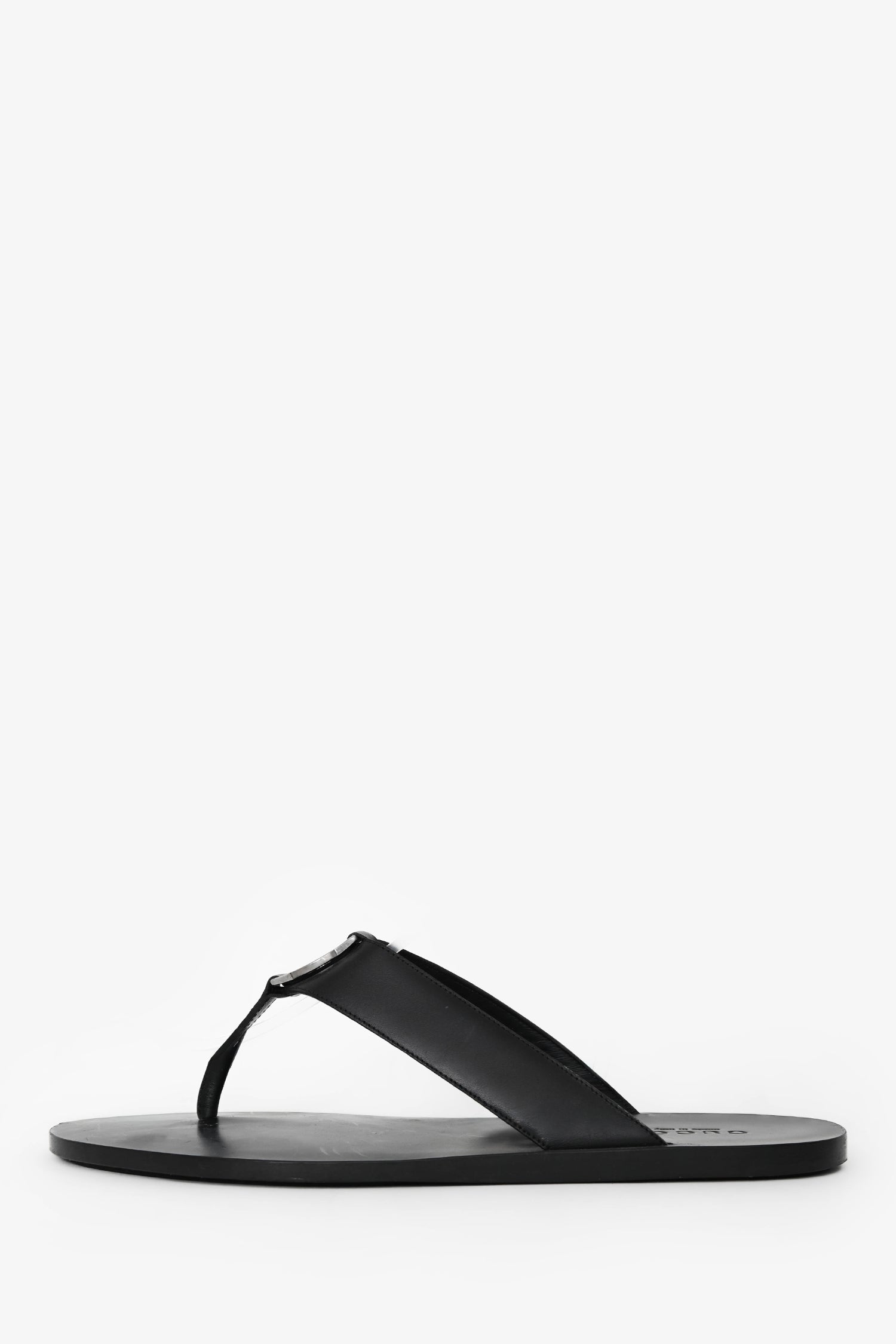 Gucci Black Leather Silver GG Thong Sandals Size 10 Mens