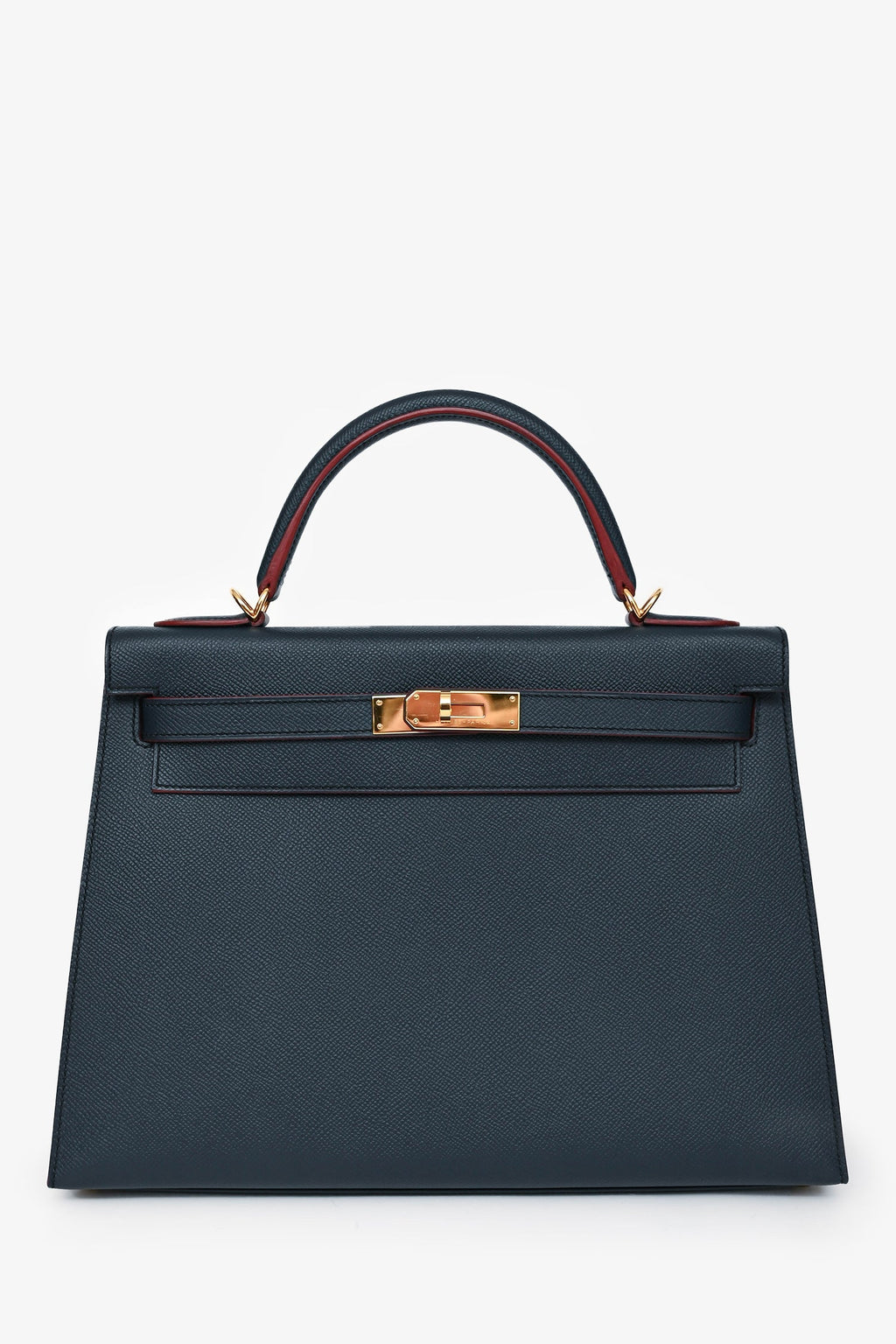 Hermès 2016 Blue Indigo/Rouge H Trim Epsom Leather Contour Sellier Kelly 32 With Strap GHW