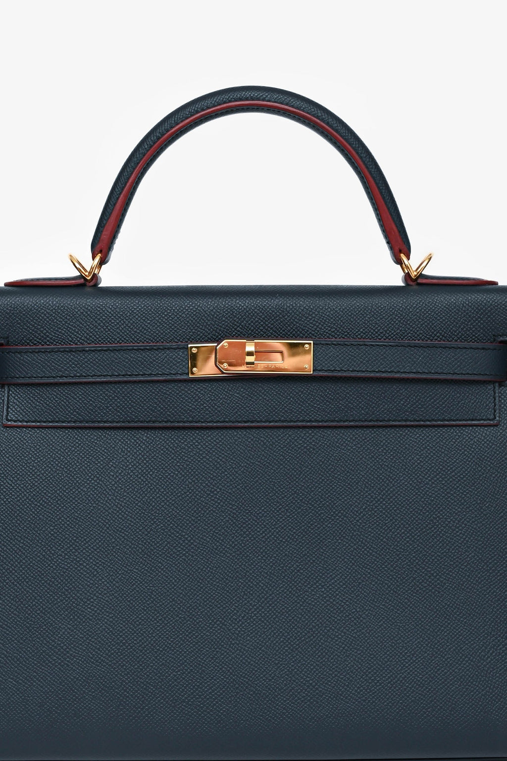 Hermès 2016 Blue Indigo/Rouge H Trim Epsom Leather Contour Sellier Kelly 32 With Strap GHW