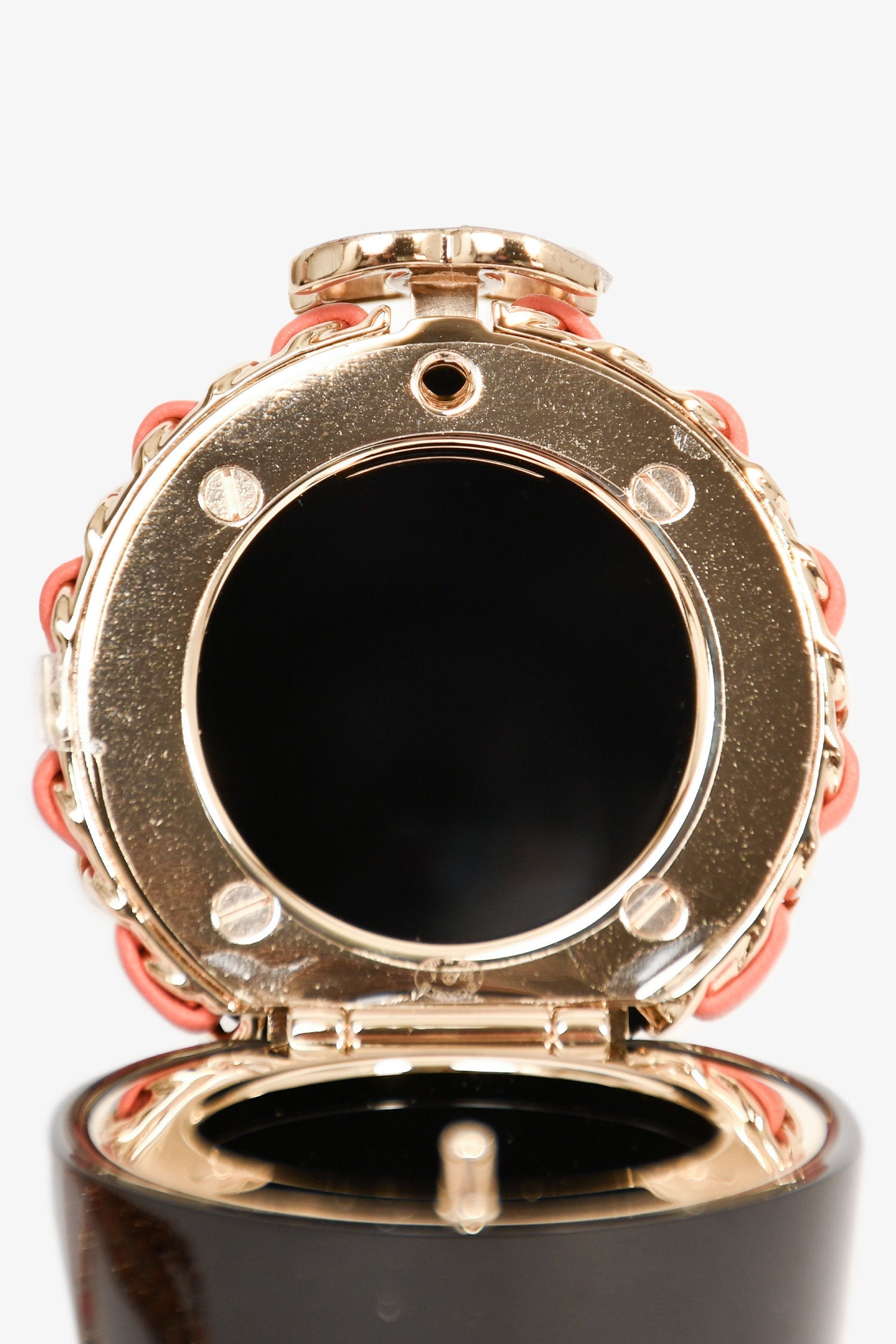 Pre-Loved Chanel™ Black Lucite Leather Pink Chain Trim Lipstick Case Necklace