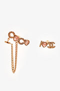Pre-Loved Chanel™ 2022 Gold Toned 'I Heart Coco' Pink Crystal Embellished Stud Earrings with Ear Cuff