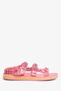 Pre-Loved Chanel™ 2022 Metallic Pink Leather Chain CC Sandals Size 36.5C