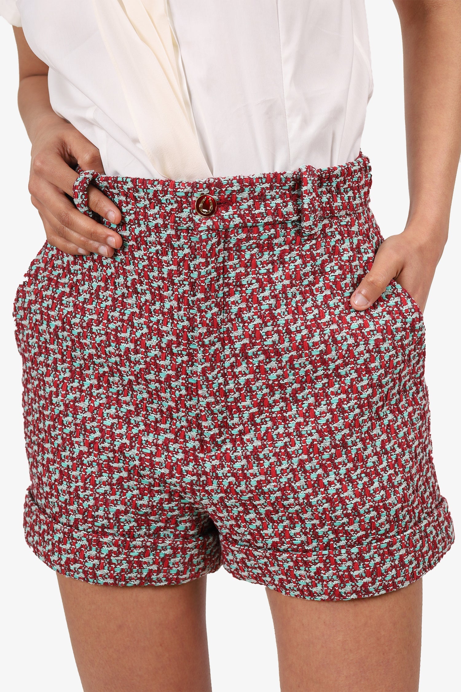 Gucci Red/Green Tweed High Waisted Shorts Size 38