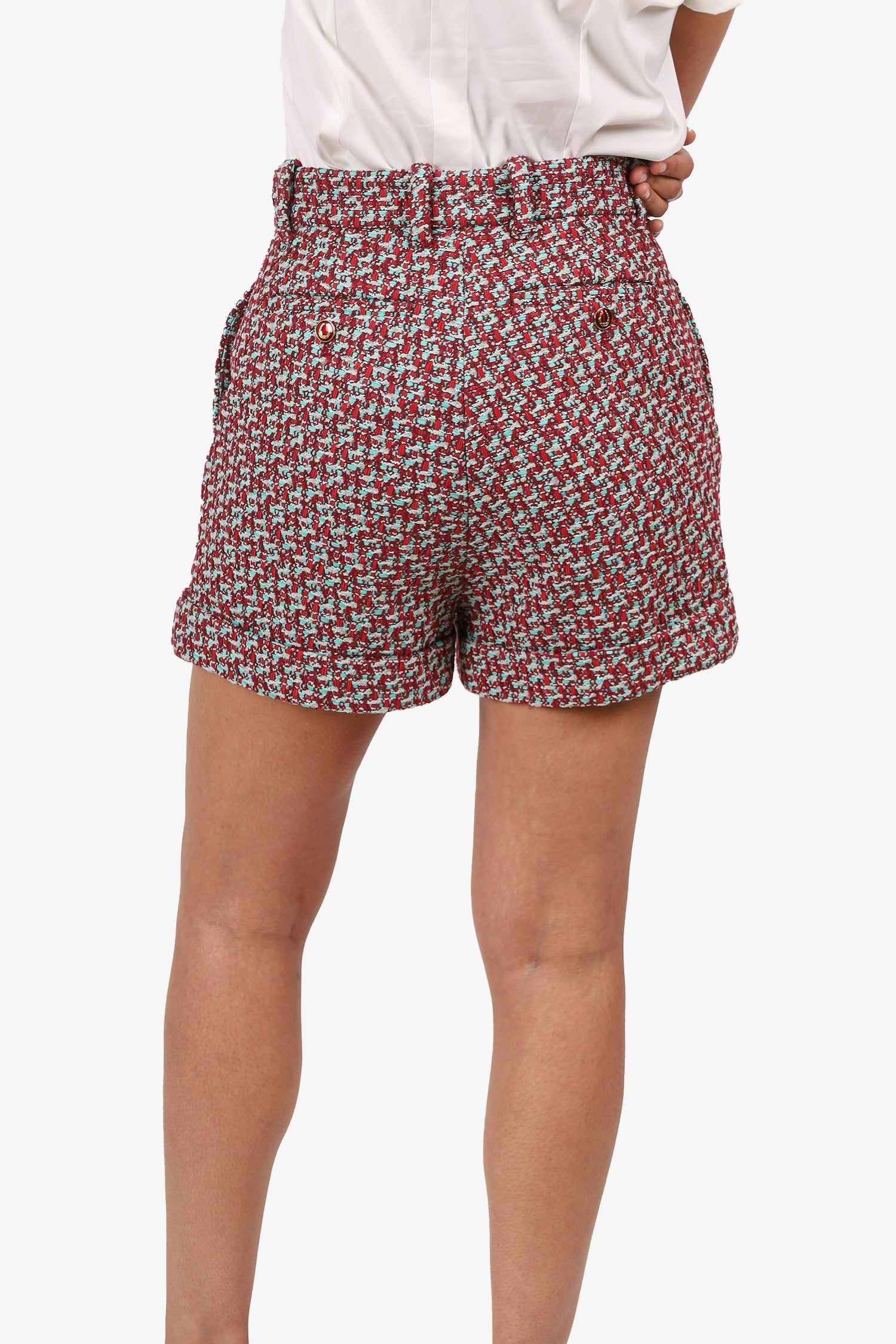Gucci Red/Green Tweed High Waisted Shorts Size 38