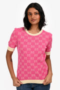 Gucci Pink/Beige GG Jacquard Knit Top Size S