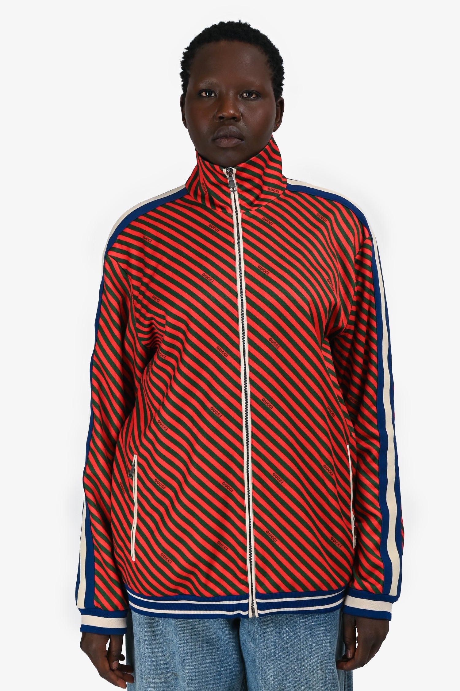 Gucci Red/Green Striped Zip-Up Jacket Size M Mens