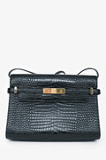 Saint Laurent 2020 Black Croc Embossed Leather Medium Manhattan Shoulder Bag