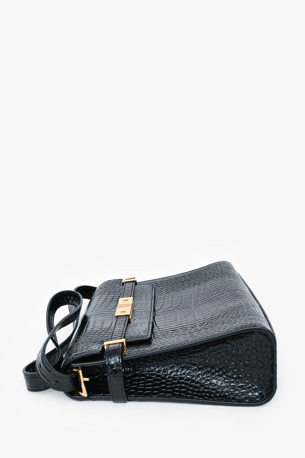 Saint Laurent 2020 Black Croc Embossed Leather Medium Manhattan Shoulder Bag