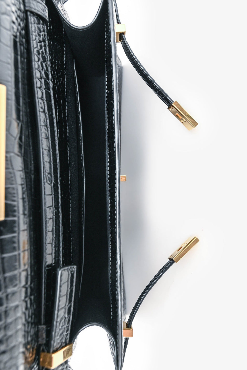 Saint Laurent 2020 Black Croc Embossed Leather Medium Manhattan Shoulder Bag