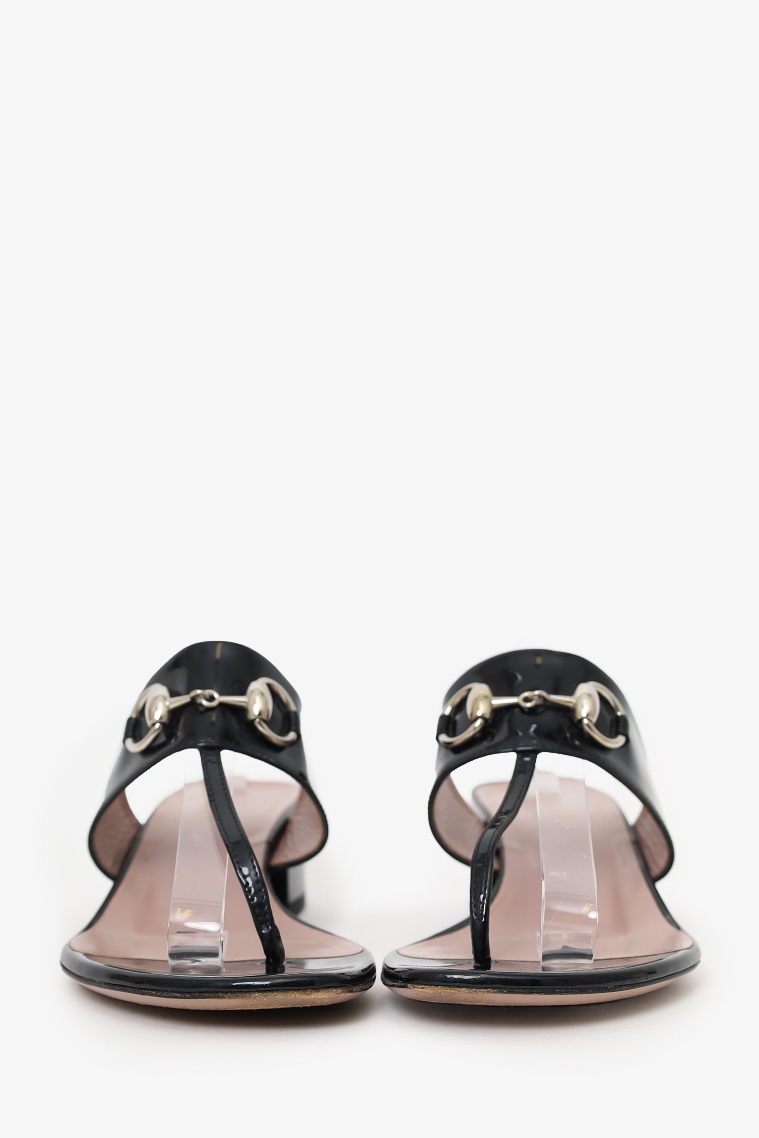 Gucci Black Patent Leather Horsebit Block Heeled Sandals Size 36