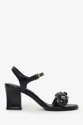 Pre-Loved Chanel™ Black Chevre Craquelee Camellia Ankle Strap Sandals Size 37