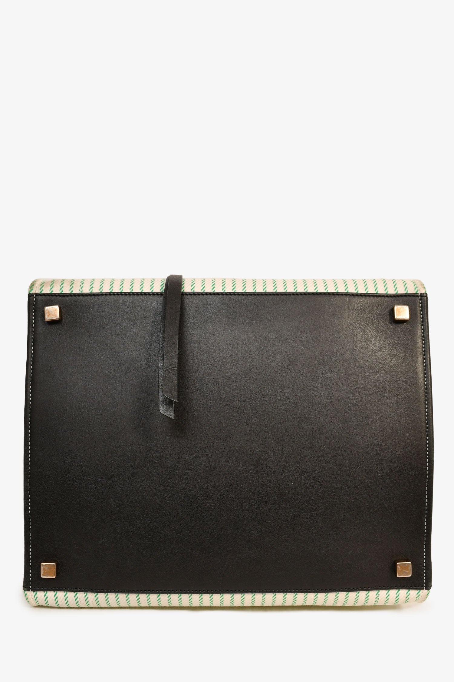 Celine Green/Cream Pinstripe Canvas Luggage Phantom Tote