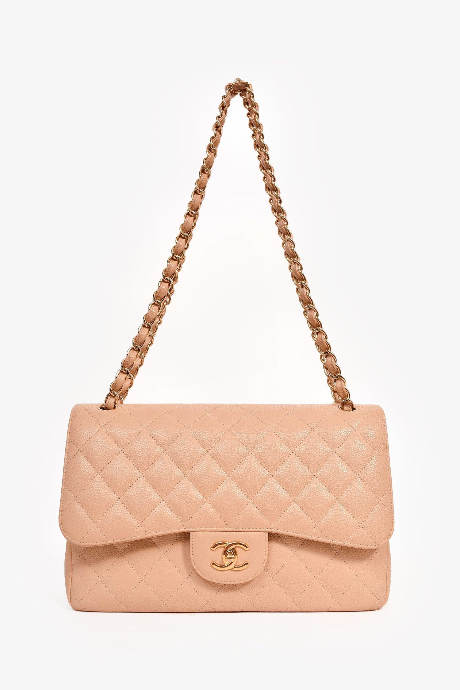 Pre-Loved Chanel™ 2012 Beige Caviar Jumbo Double Flap Shoulder Bag