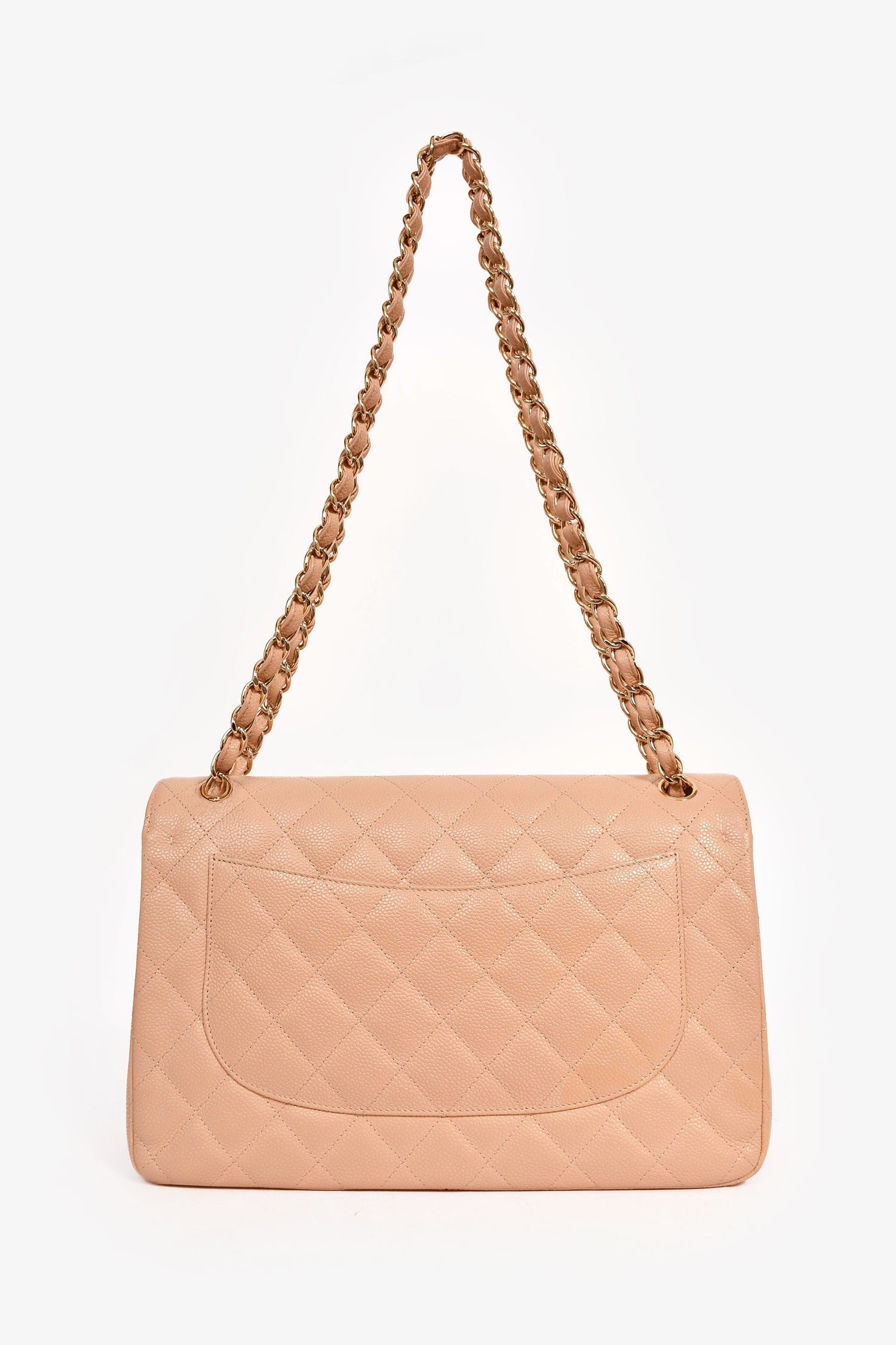 Pre-Loved Chanel™ 2012 Beige Caviar Jumbo Double Flap Shoulder Bag