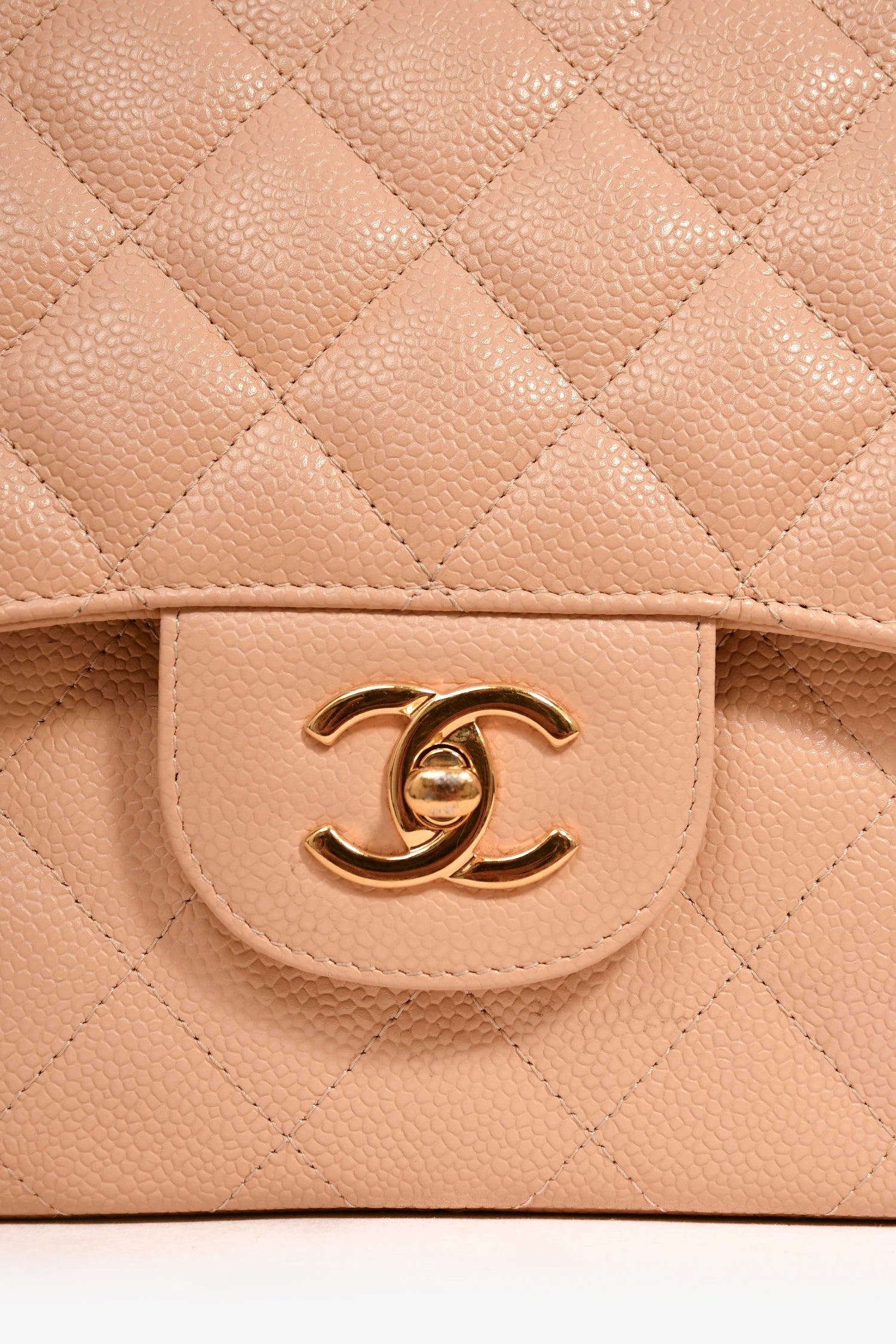Pre-Loved Chanel™ 2012 Beige Caviar Jumbo Double Flap Shoulder Bag
