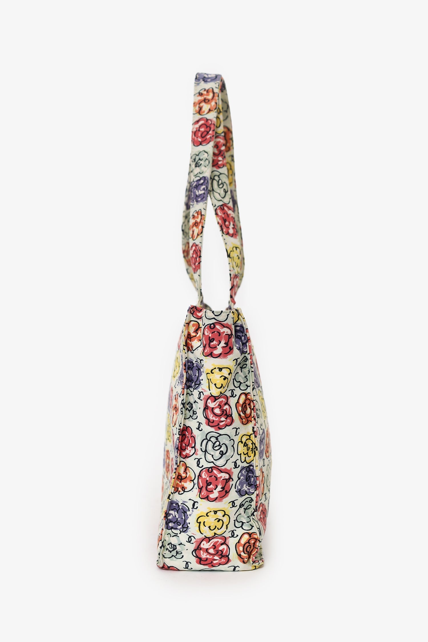 Pre-Loved Chanel™ White/Multicolour Floral Print CC Mini Tote