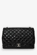 Pre-Loved Chanel™ 2012/13 Black Quilted Patent Maxi Double Flap Shoulder Bag