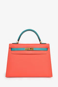 Hermès 2017 Special Order Coral/Teal Bi-Colour Epsom Leather Kelly Sellier 32