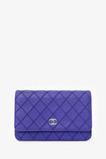 Pre-Loved Chanel™ 2014 Blue Double Stitch Fancy CC Wallet On Chain