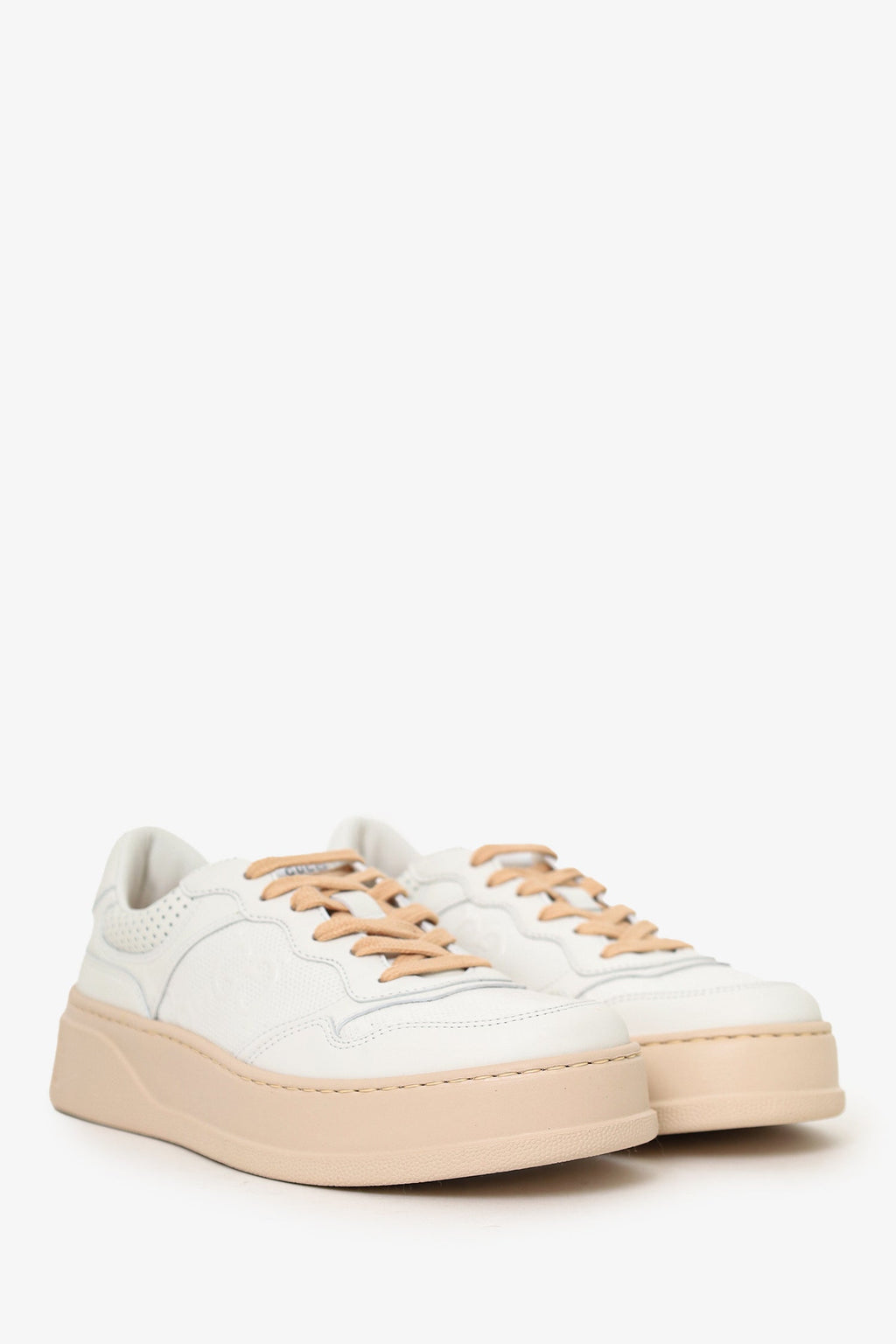 Gucci White/Pink GG Embossed Leather Sneakers Size 38.5