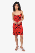 Saint Laurent Red/Black Silk Heart Print Mini Slip Dress Size 38
