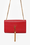 Saint Laurent Red Leather Medium Kate Tassel Bag on Chain