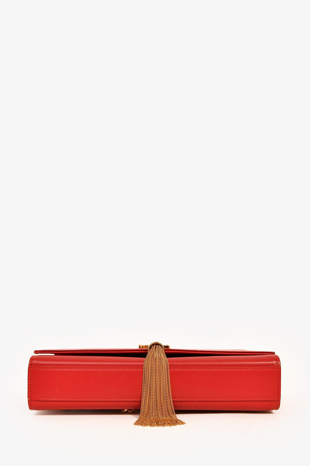 Saint Laurent Red Leather Medium Kate Tassel Bag on Chain