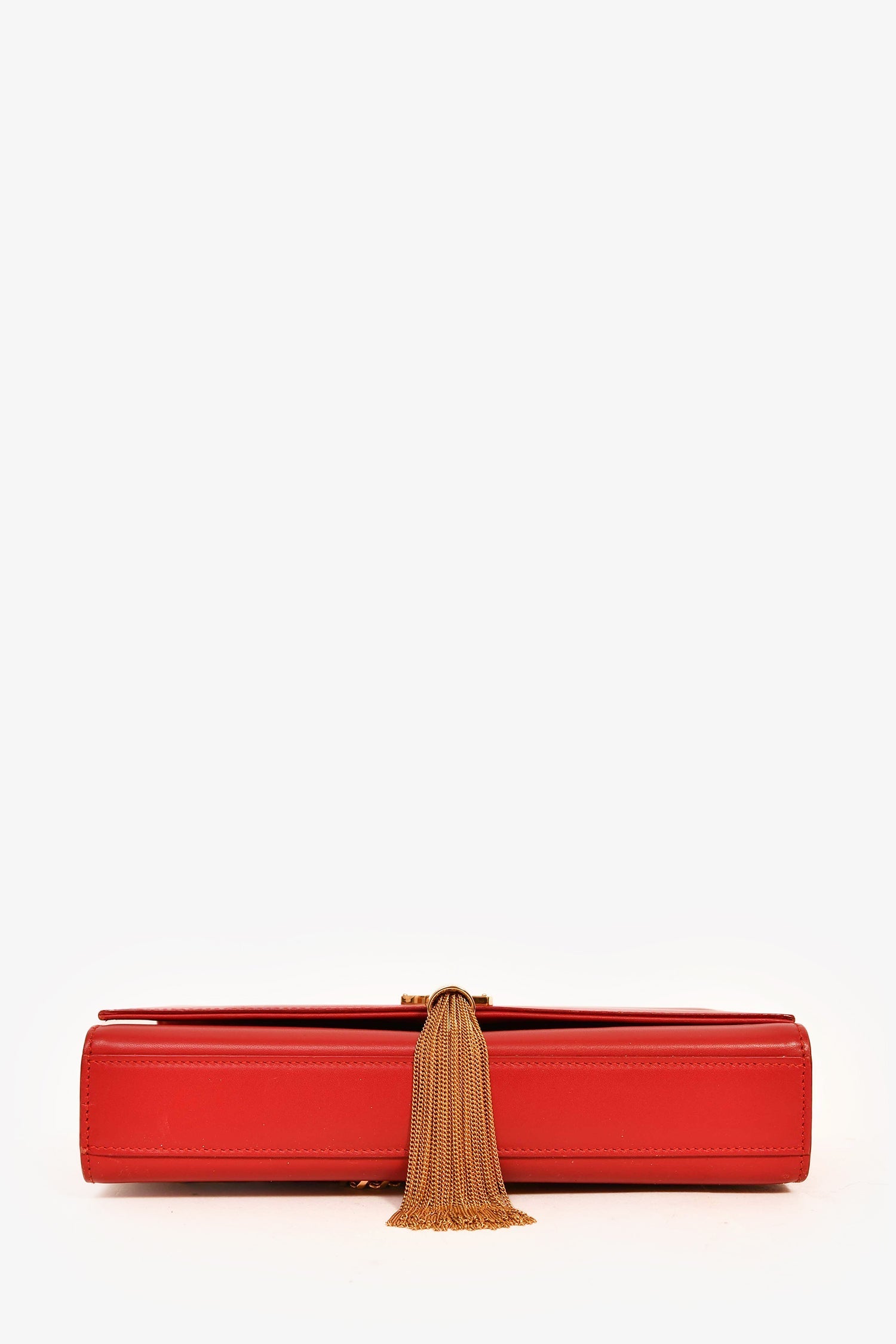 Saint Laurent Red Leather Medium Kate Tassel Bag on Chain