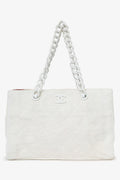 Pre-Loved Chanel™ 2000-02 White Raffia Chain Beach Tote With Pouches