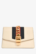 Gucci Cream Leather Web Mini Sylvie Chain Bag