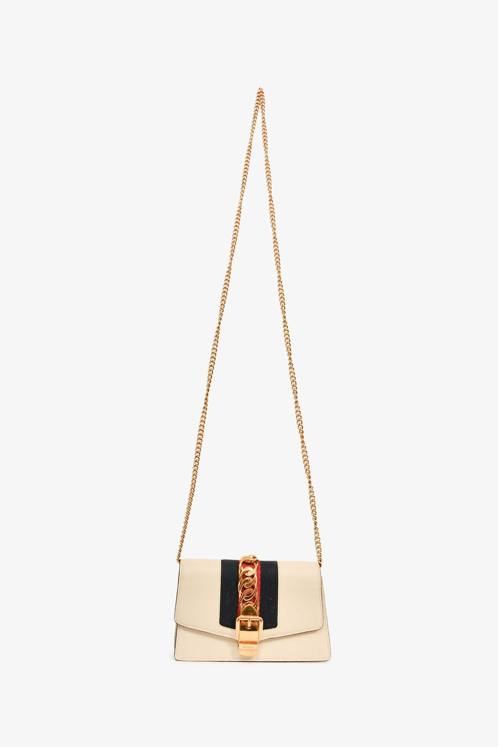 Gucci Cream Leather Web Mini Sylvie Chain Bag
