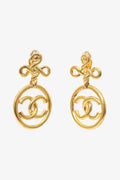 Pre-Loved Chanel™ 1993 Gold Tone Knot CC Drop Earrings