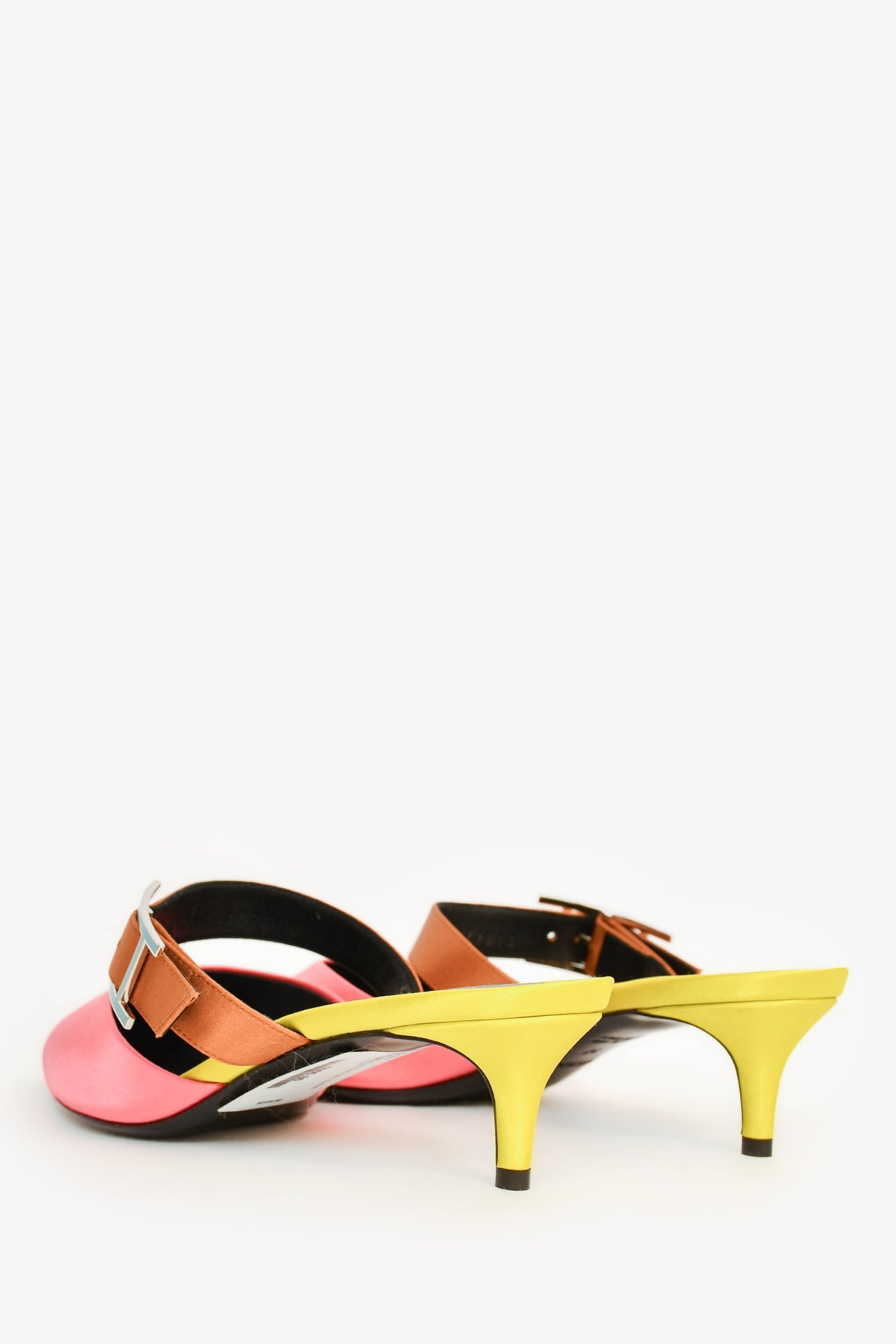 Hermès Pink/Yellow/Brown Satin Pointed Kitten Heels Size 37