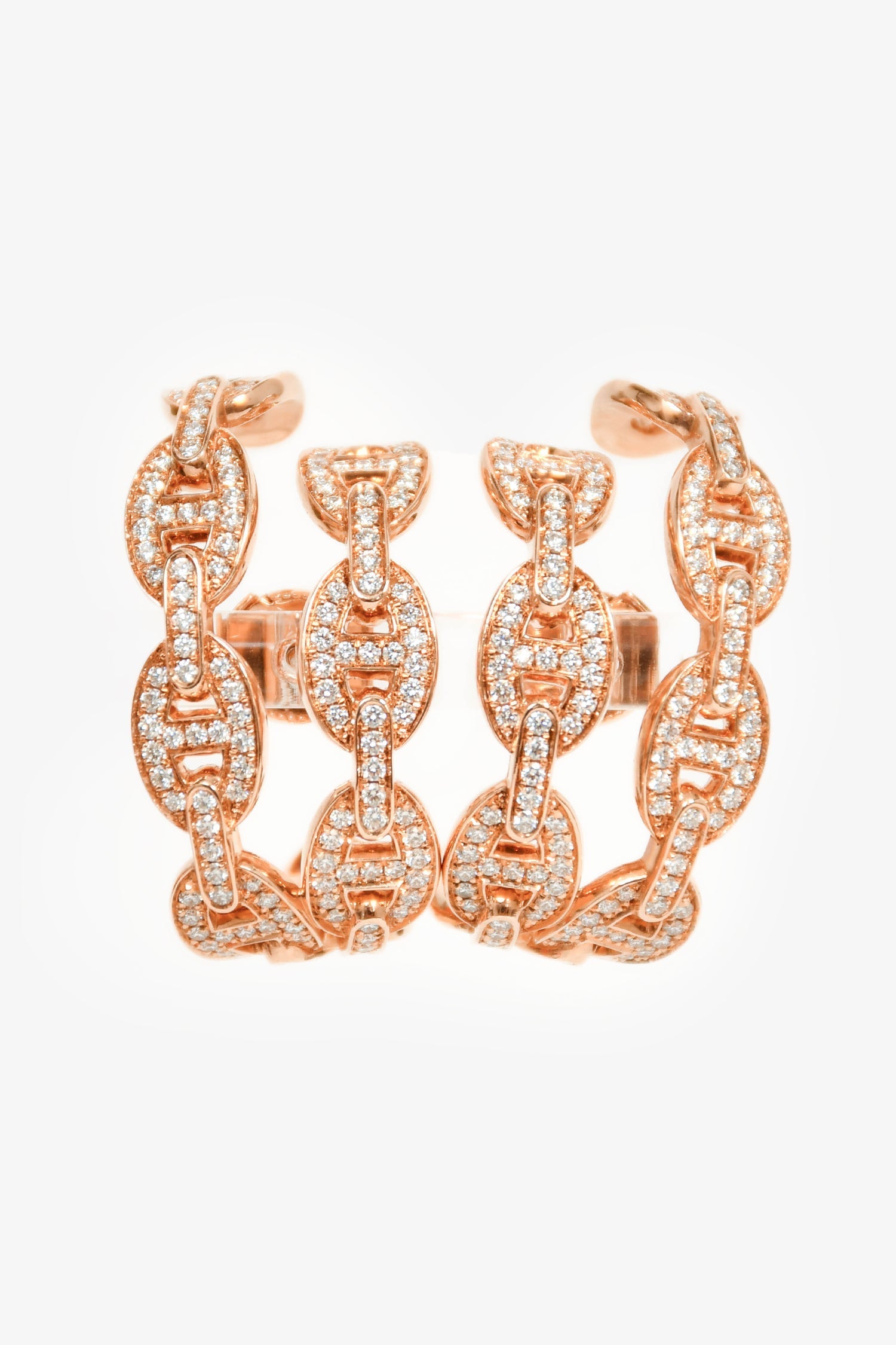 Hermès 18K Rose Gold Diamonds Chaine d'Ancre Enchaine Cuff Earrings