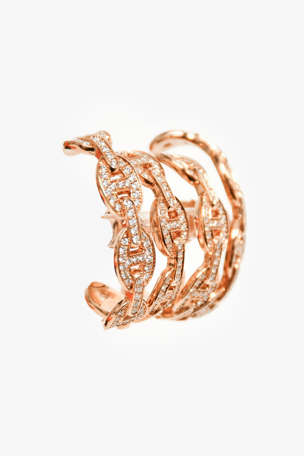 Hermès 18K Rose Gold Diamonds Chaine d'Ancre Enchaine Cuff Earrings