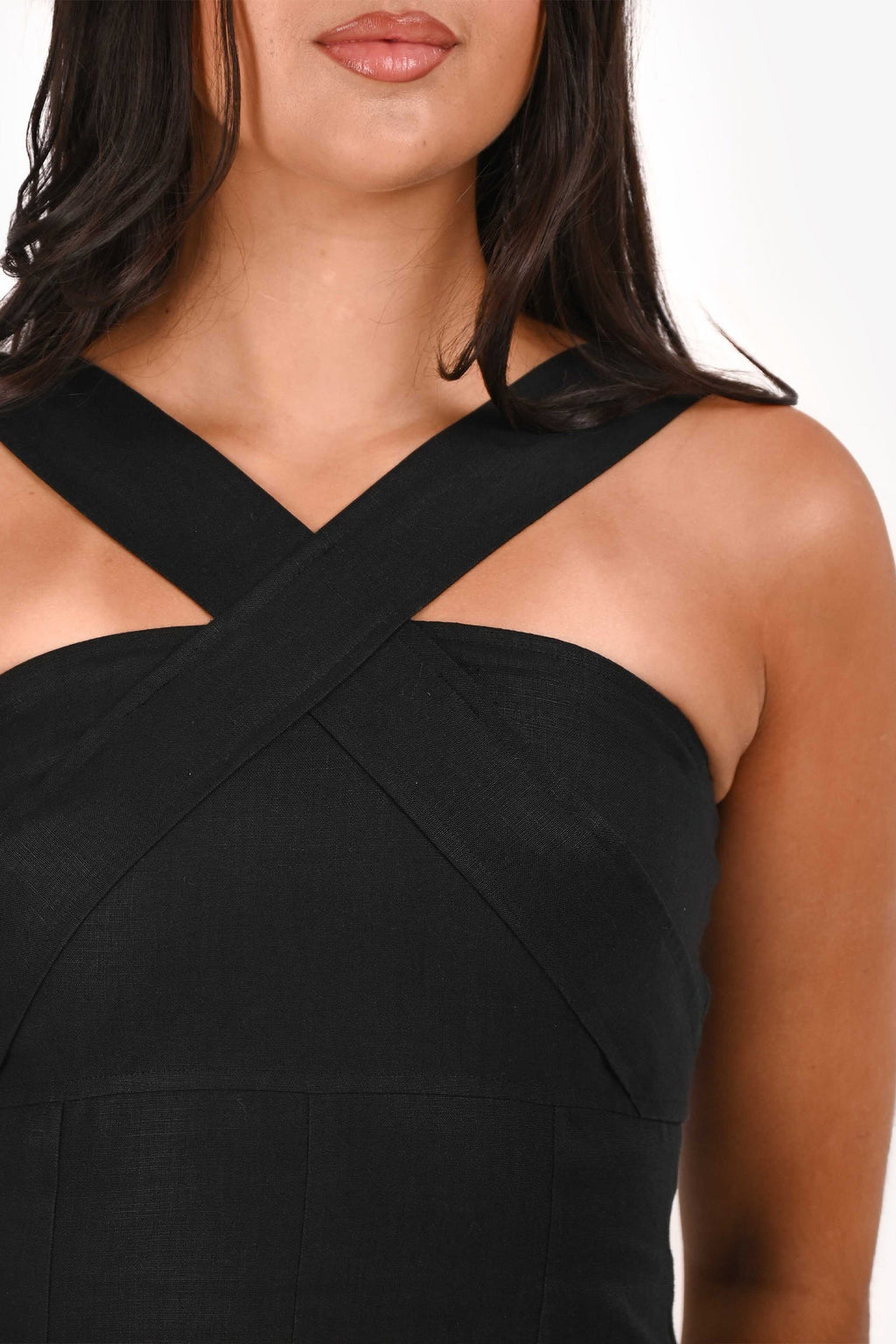 Pre-Loved Chanel™ Black Linen Halterneck Midi Dress Size 40